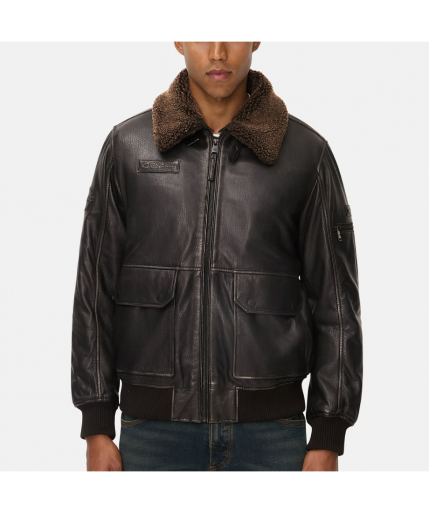 Veste en cuir avec poches intérieures