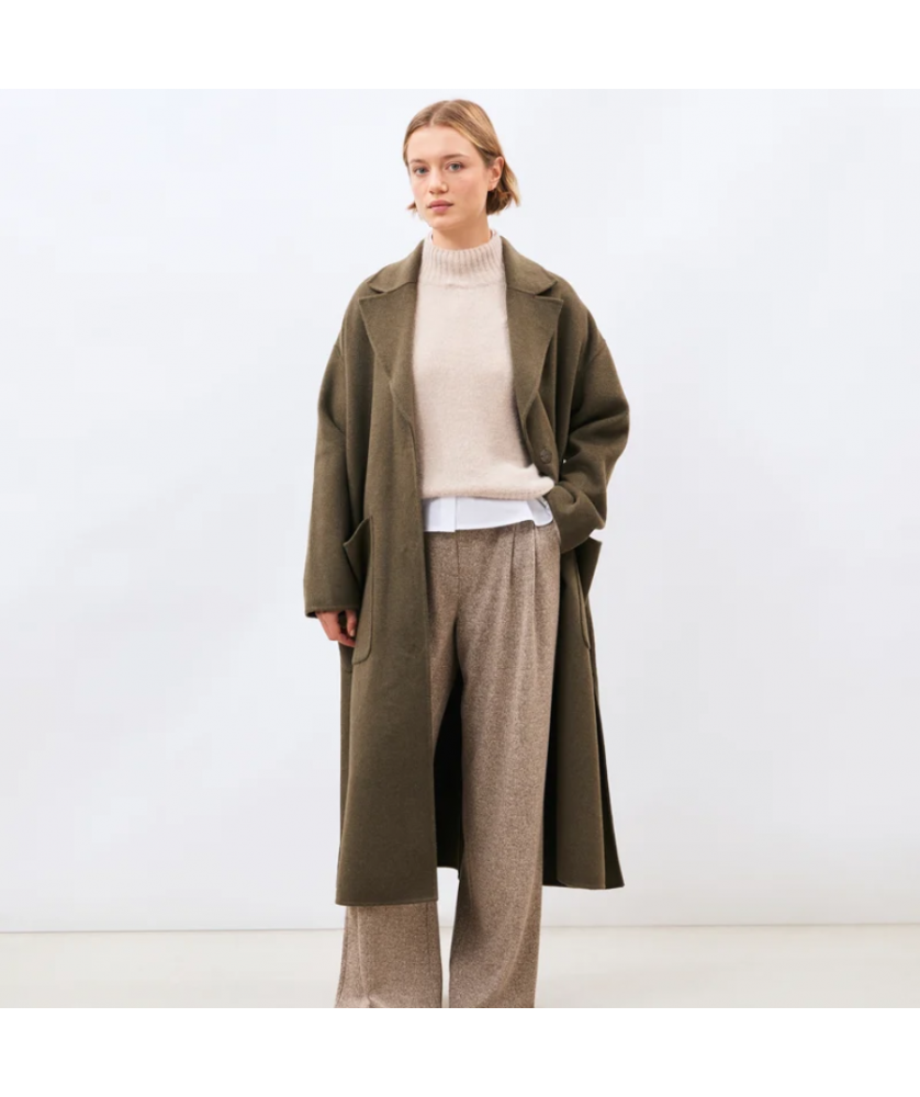 Manteau long vert col tailleur en laine UTELLIO