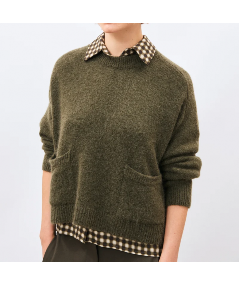 Pull bleu manches longues col rond KINKATA
